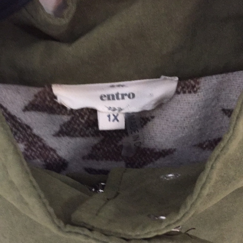 Entro Olive Green Utility Vest  Wool Blend Southwestern Aztec Back Size 1X - Picture 7 of 11